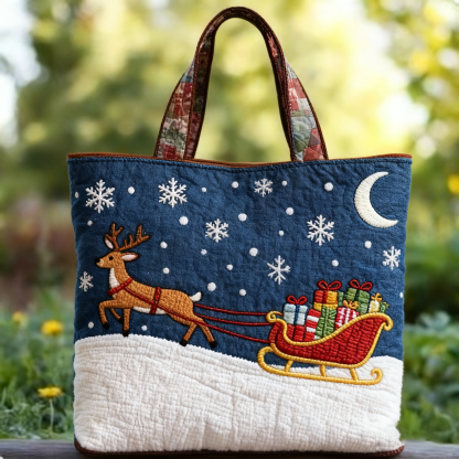 🎄 Festive Christmas Stocking Embroidered Tote Bag – Cozy Holiday Carryall 🎁