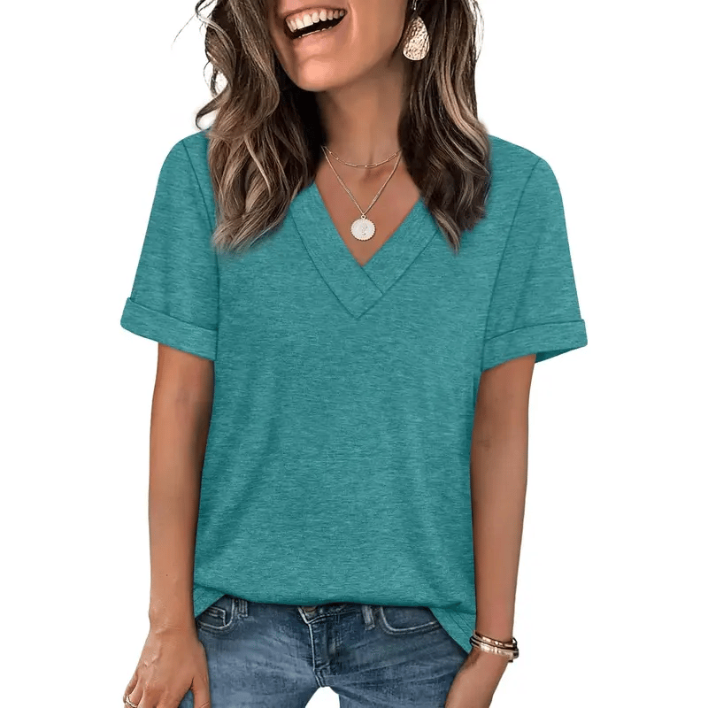 Womens Summer Tops Short Sleeve Basic Casual V Neck T-shirt