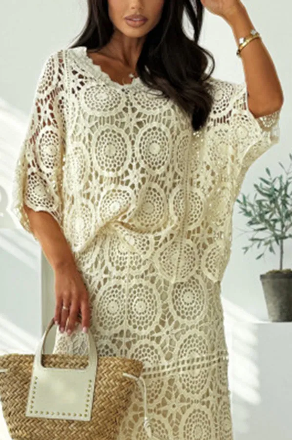 Clidress Boho Hollow-out Top & Skirt Crochet Set