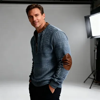 Men’s Western-Style Wool Half-Zip Pullover