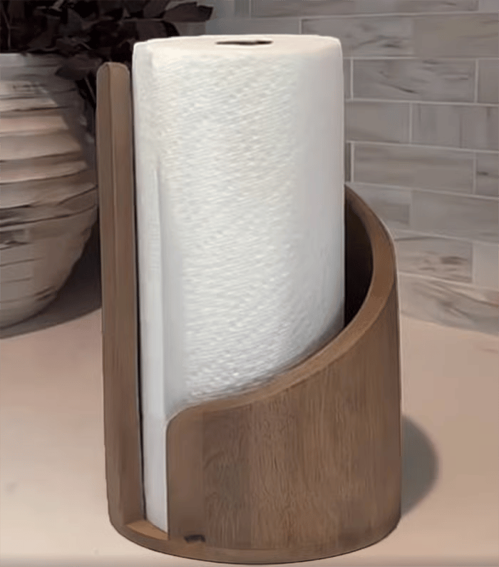 Mountain Paper Towel Holder Countertop with Mango Wood Round Base and Iron Holder