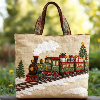 🎄 Festive Christmas Stocking Embroidered Tote Bag – Cozy Holiday Carryall 🎁