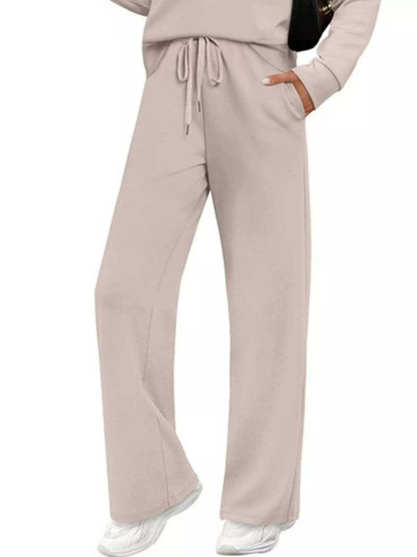 Full Size Long Sleeve Round Neck Top and Pants Set Plus Size