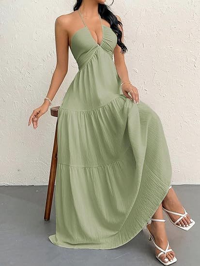 👗Women's Maxi Summer Dresses Halter V Neck Beach Dresses💖