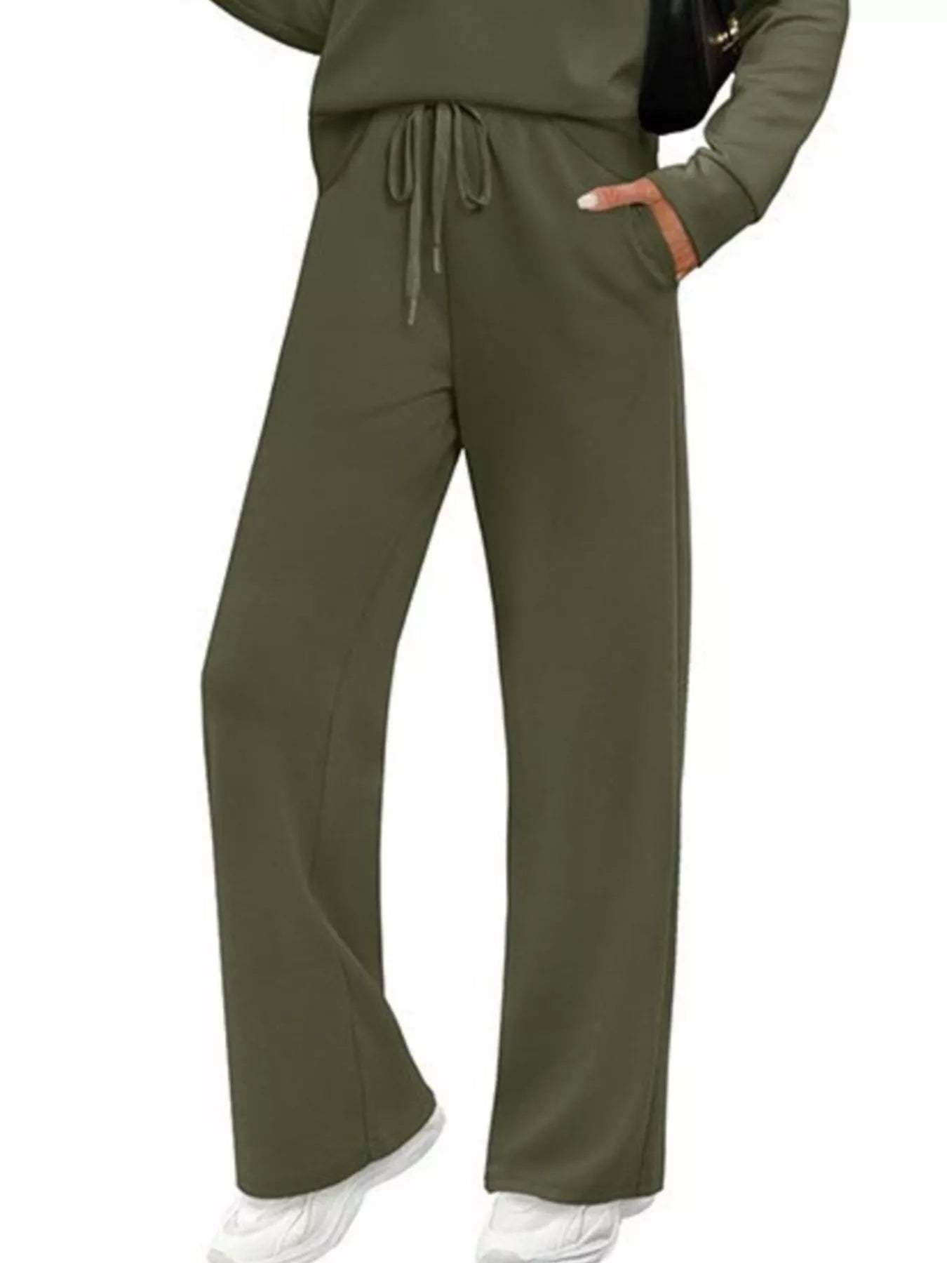 Full Size Long Sleeve Round Neck Top and Pants Set Plus Size