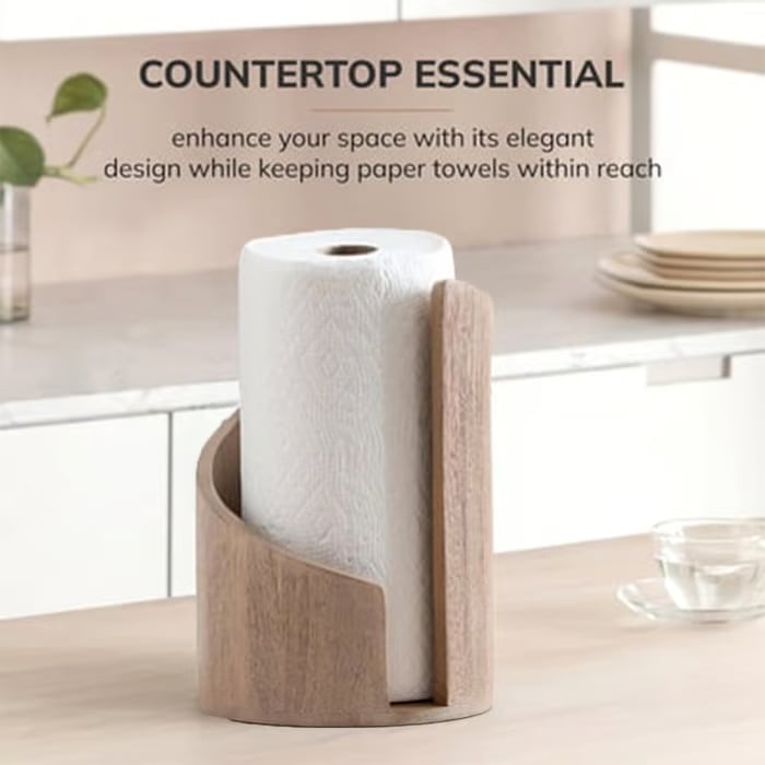 Mountain Paper Towel Holder Countertop with Mango Wood Round Base and Iron Holder