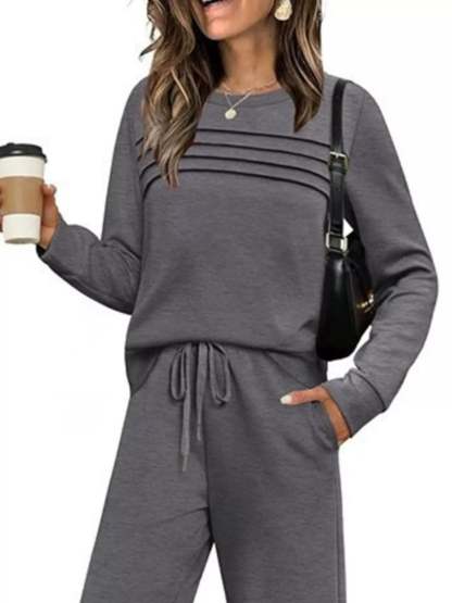 Full Size Long Sleeve Round Neck Top and Pants Set Plus Size