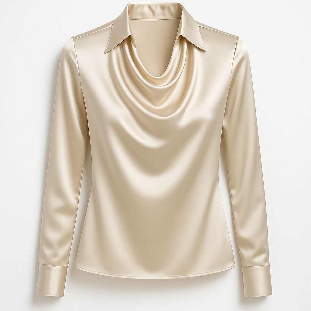 Laureline - Glimmende Blouse met Geplooide Kraag - Chic & Tijdloos