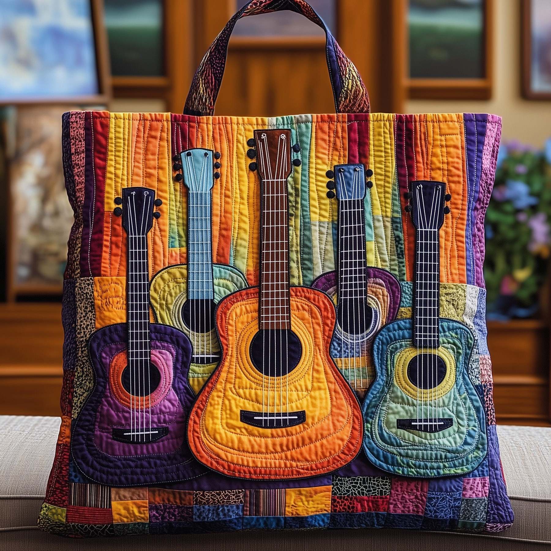 Sunshine Guitar Quilted Tote Bag GFTOHD8028