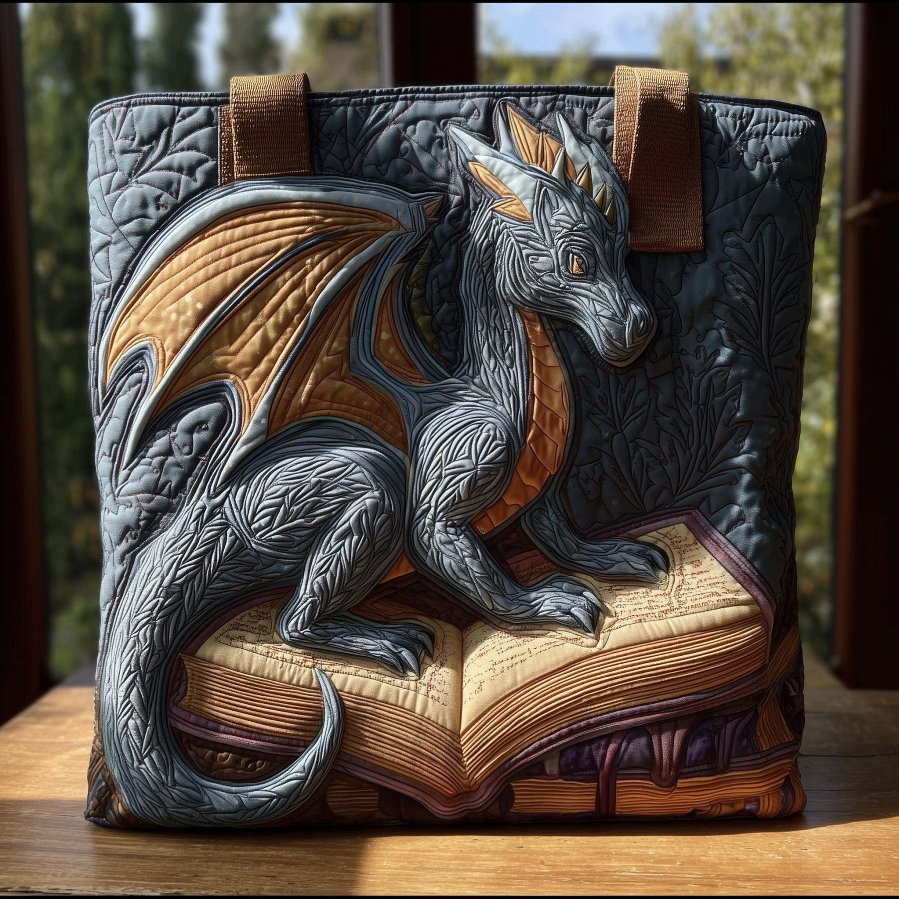 Book Dragon Quilted Tote Bag GFTOTL4024