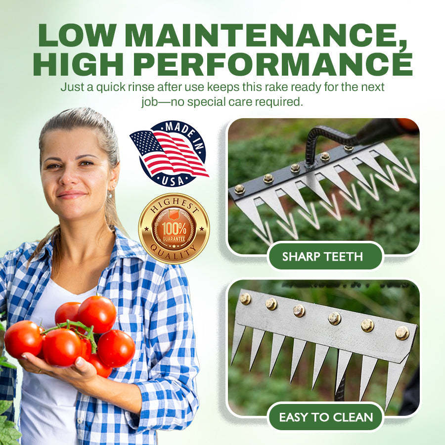 🌟Hot Sale! 🍃Multi-Tine Carbon Steel Garden Cultivator Rake – 5/6/7/8 Teeth Options Available