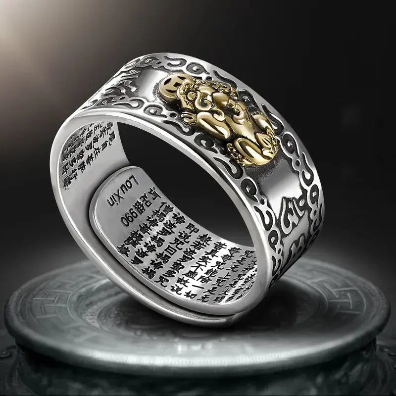 Buddhist Feng Shui Pixiu Ring: Adjustable Wealth & Protection Amulet