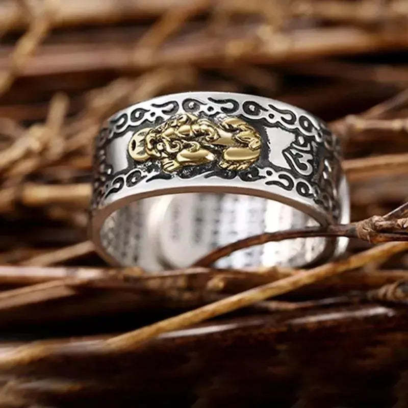 Buddhist Feng Shui Pixiu Ring: Adjustable Wealth & Protection Amulet
