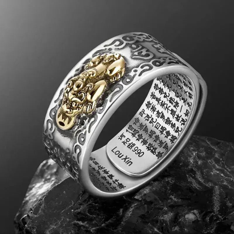 Buddhist Feng Shui Pixiu Ring: Adjustable Wealth & Protection Amulet