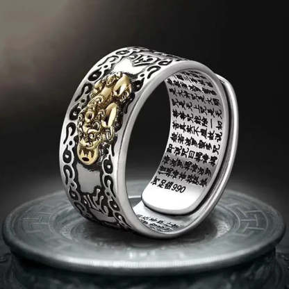 Buddhist Feng Shui Pixiu Ring: Adjustable Wealth & Protection Amulet