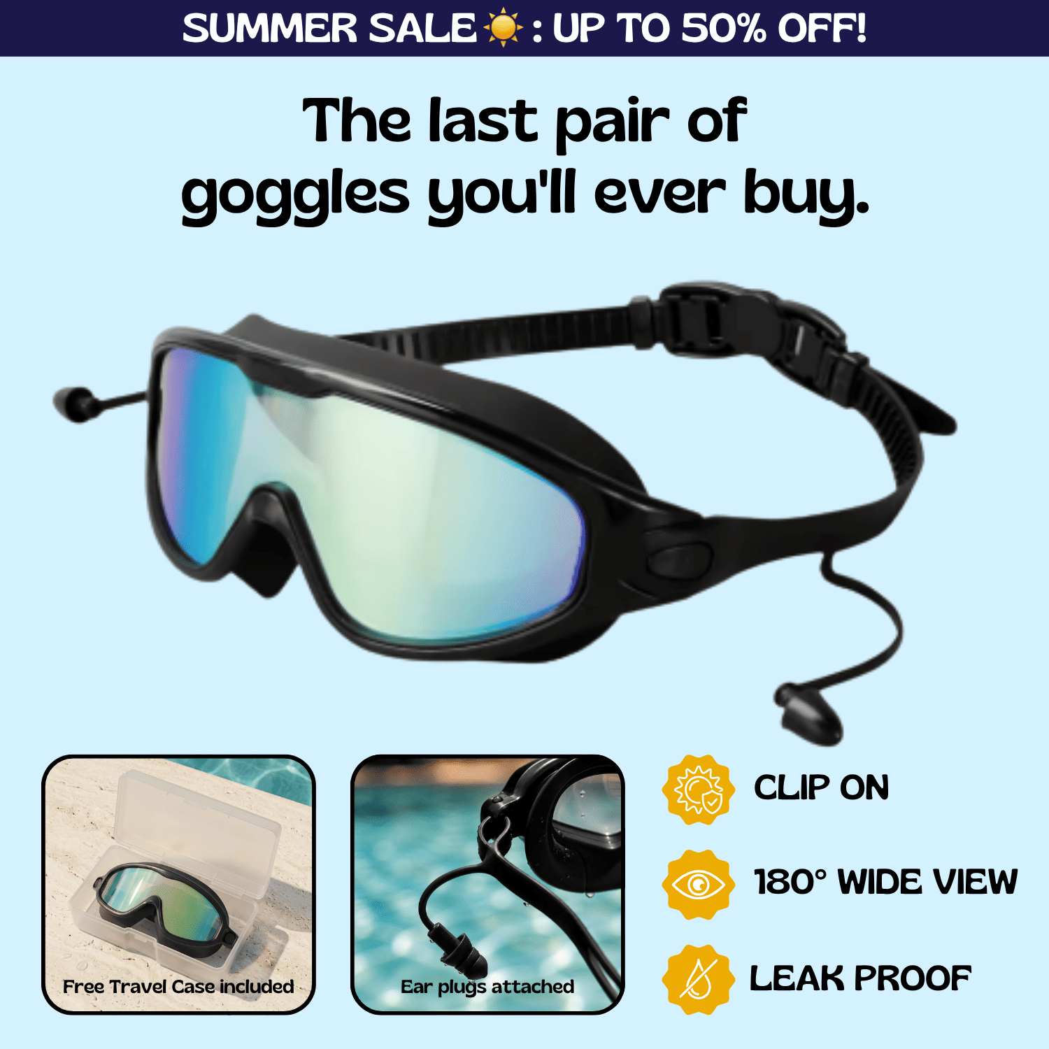 TibaToes Adult Clip-On Swim Goggles