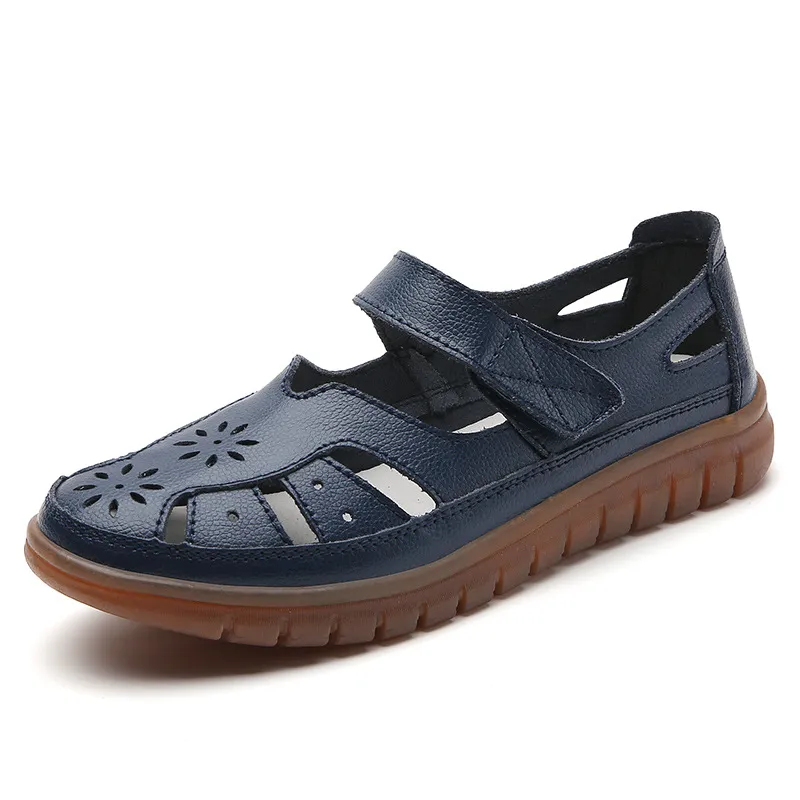 ⏰LAST DAY-60% OFF🛒—Women's Leather Hollow Sandals - Hook Loop, Non-Slip Nubuck Sole for Cool & Comfortable Walks