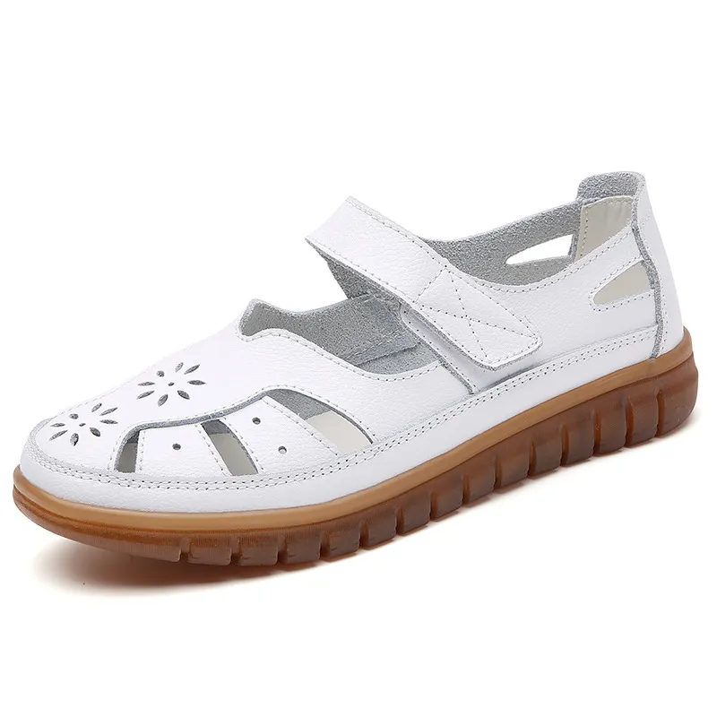⏰LAST DAY-60% OFF🛒—Women's Leather Hollow Sandals - Hook Loop, Non-Slip Nubuck Sole for Cool & Comfortable Walks