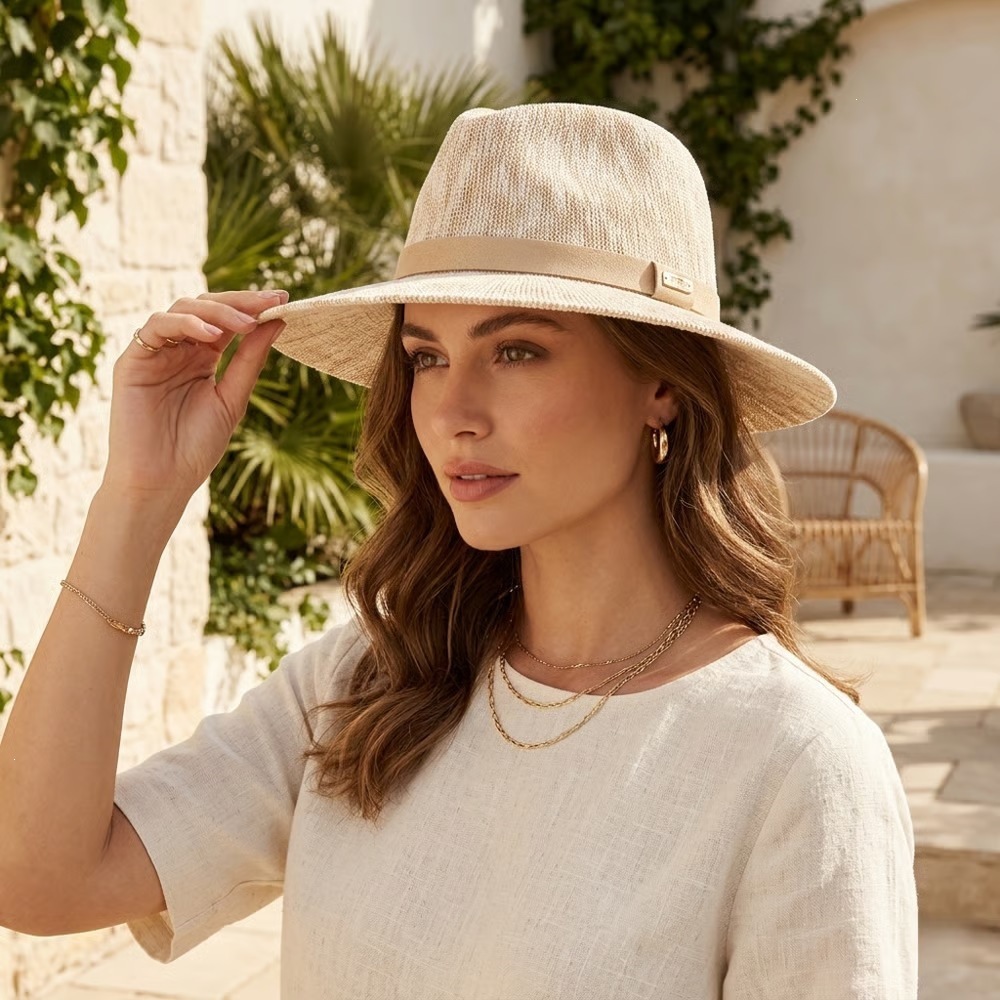 Foldable Women's Knit Fedora – Shape-Retaining Travel Beach Hat
