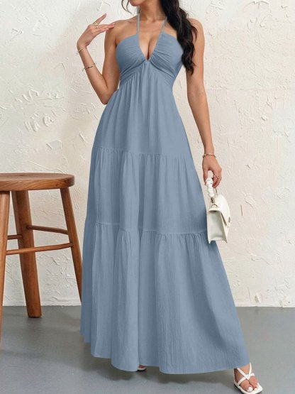 👗Women's Maxi Summer Dresses Halter V Neck Beach Dresses💖