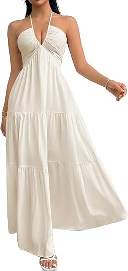 👗Women's Maxi Summer Dresses Halter V Neck Beach Dresses💖