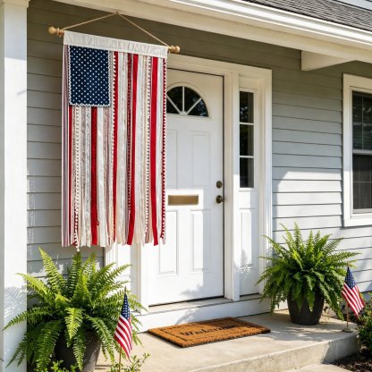 Lighted Rag American Flag Banner