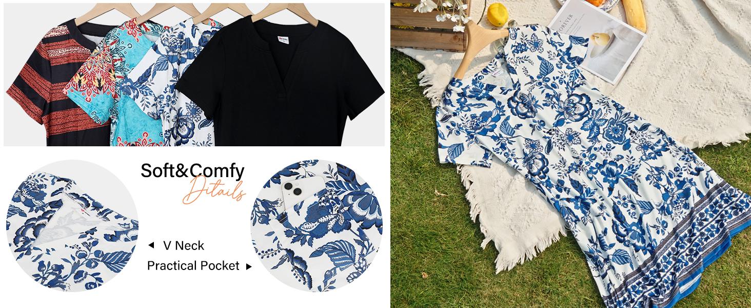 OFEEFAN Dresses for Women 2026 Casual Summer V Neck Wedding Guest Dress Short Sleeve Fashion Beach Vacation Clothes