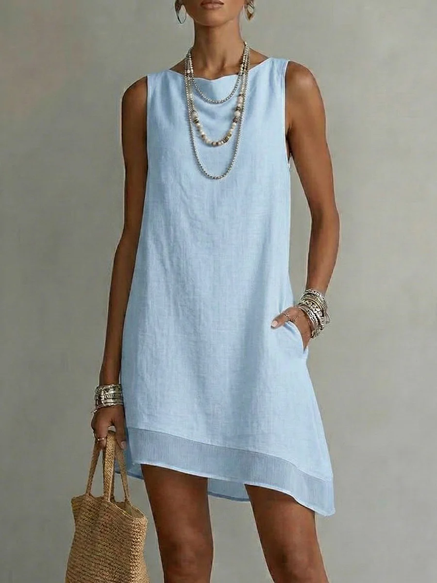 Women's Bateau NeckSleeveless Diagonal Skirt Dress