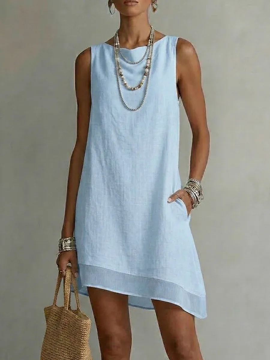 Women's Bateau NeckSleeveless Diagonal Skirt Dress