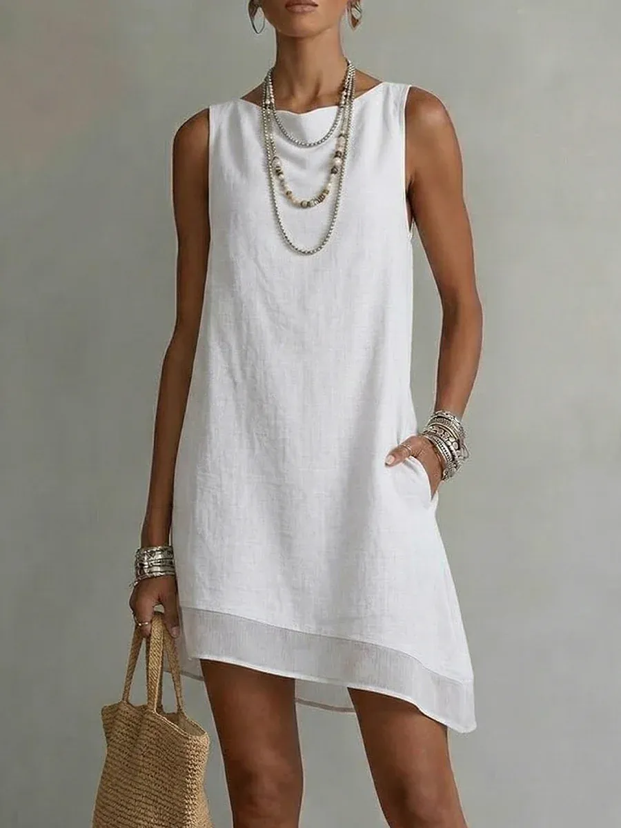 Women's Bateau NeckSleeveless Diagonal Skirt Dress