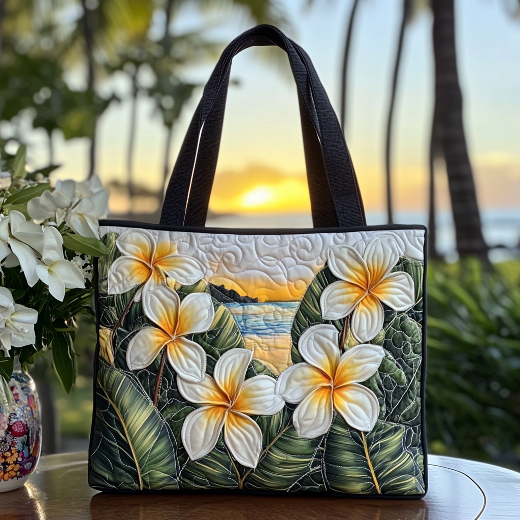 Plumeria Breeze Quilted Tote Bag NCU0VL2659