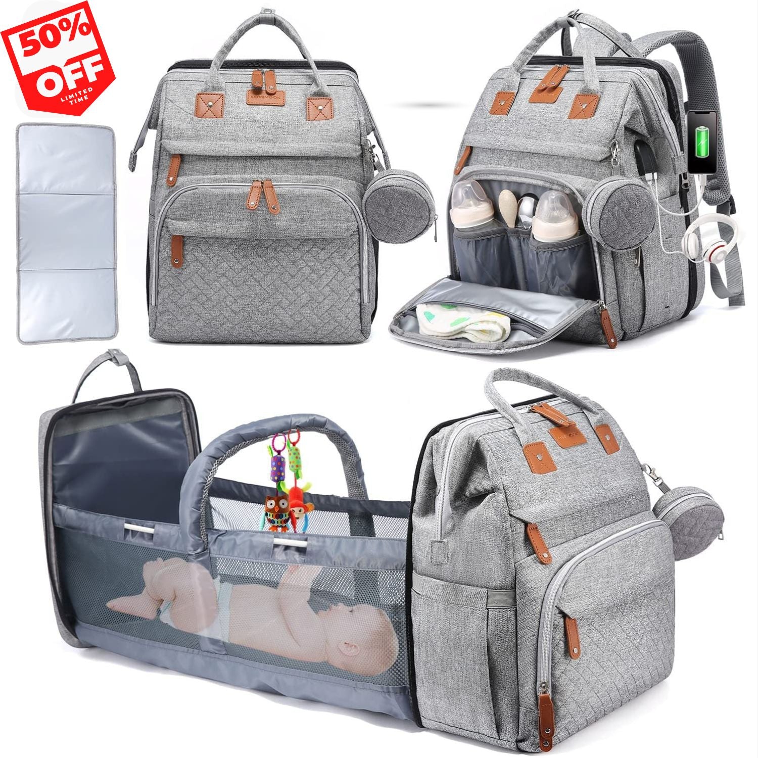 Diaper Bag Backpack with Changing Station, Large Capacity, Newborn Essentials Must Haves