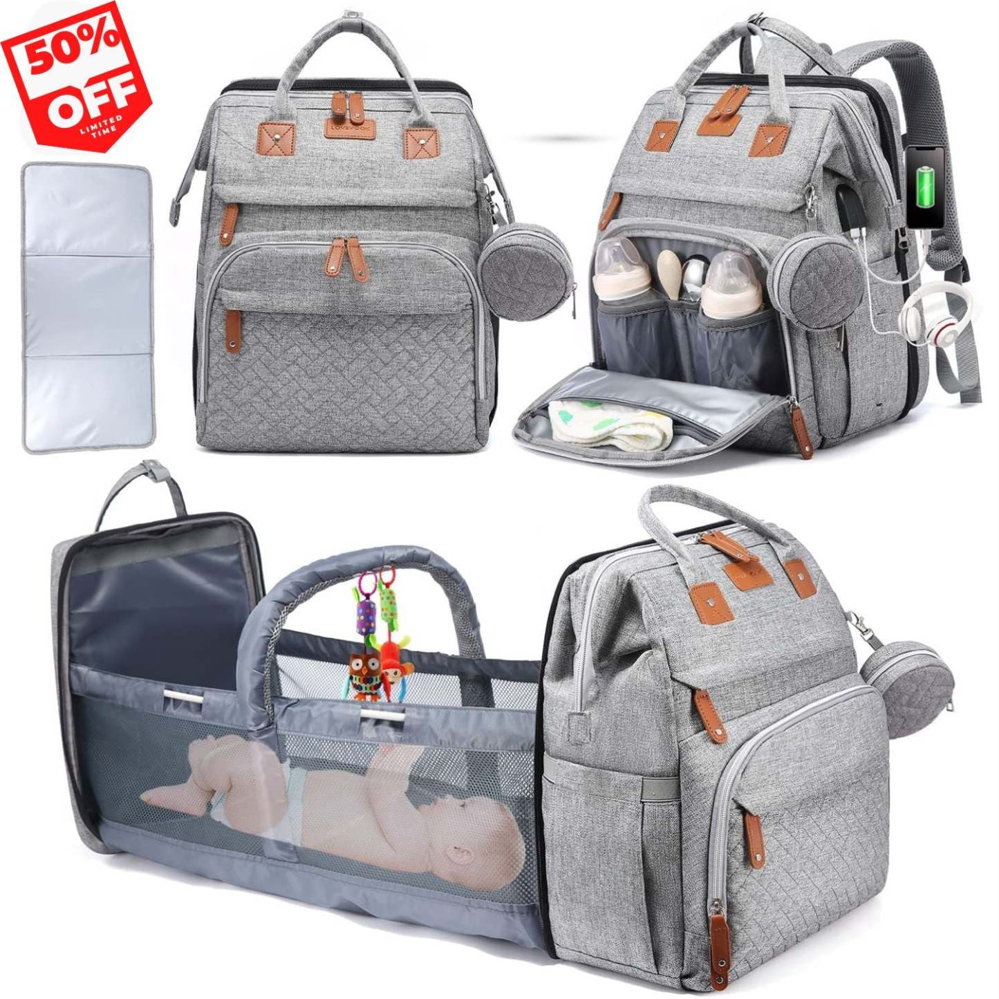 Diaper Bag Backpack with Changing Station, Large Capacity, Newborn Essentials Must Haves