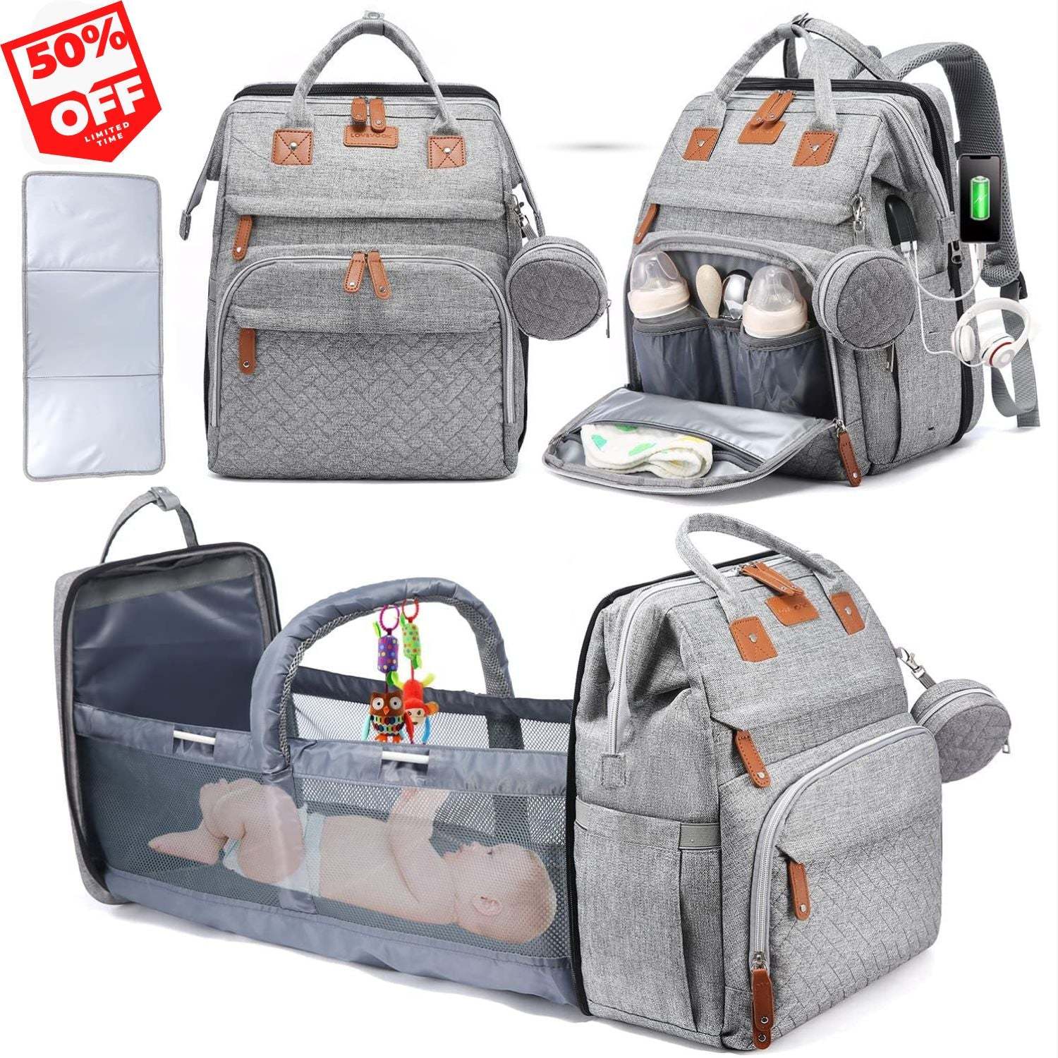 Diaper Bag Backpack with Changing Station, Large Capacity, Newborn Essentials Must Haves