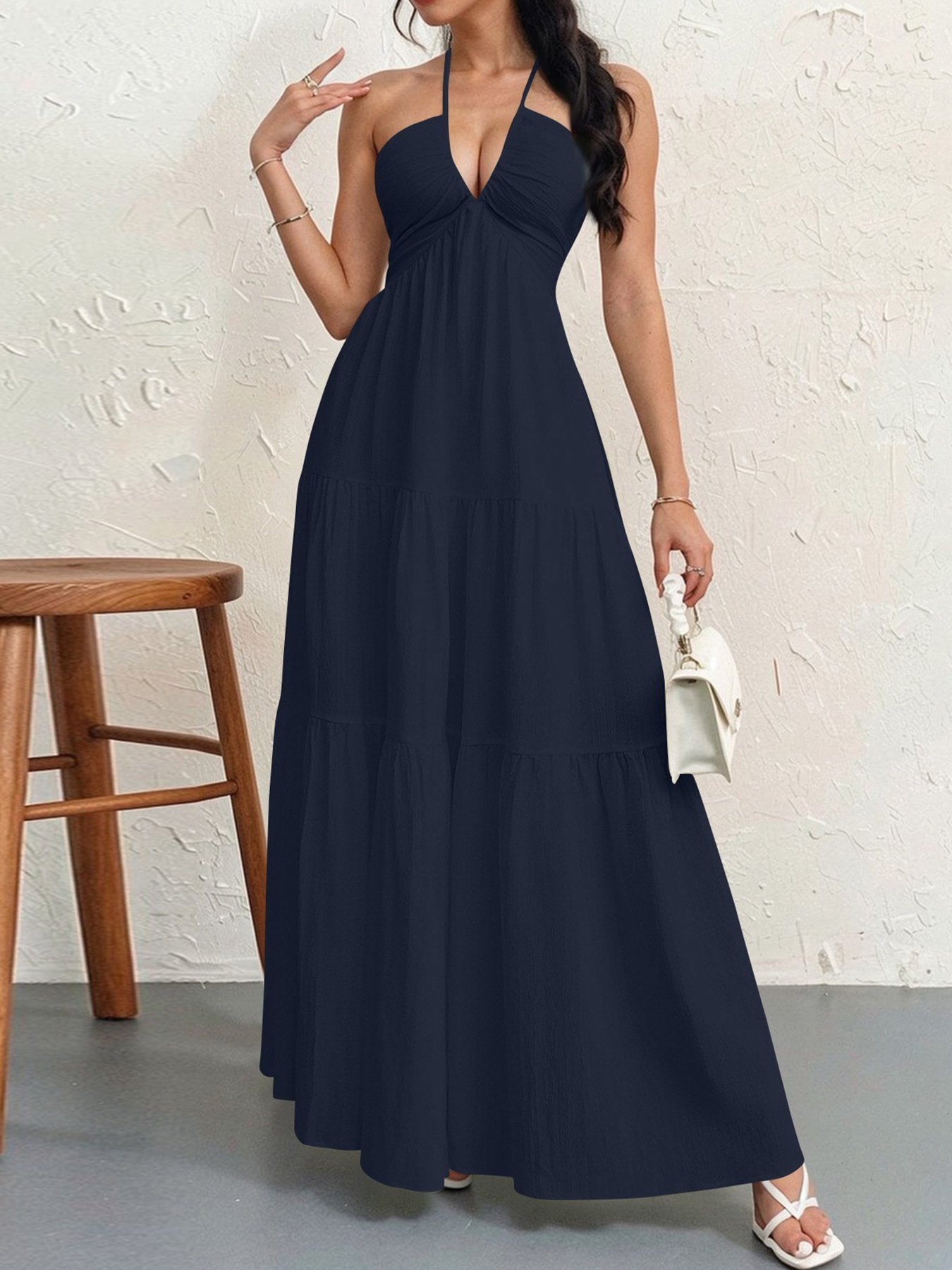 👗Women's Maxi Summer Dresses Halter V Neck Beach Dresses💖