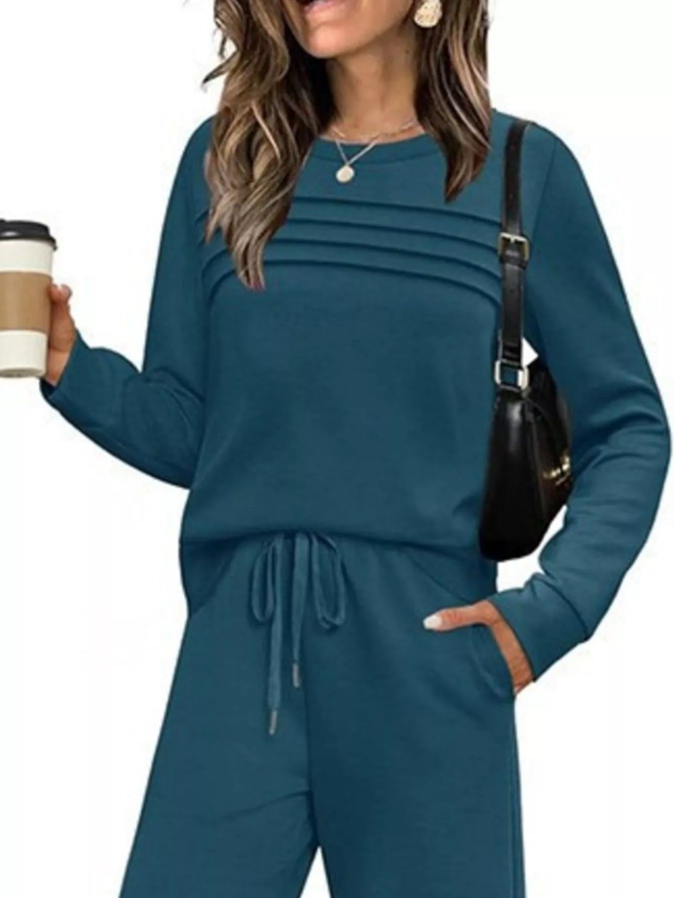 Full Size Long Sleeve Round Neck Top and Pants Set Plus Size