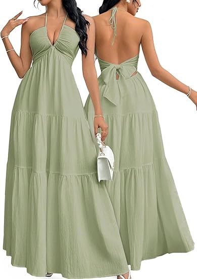 👗Women's Maxi Summer Dresses Halter V Neck Beach Dresses💖
