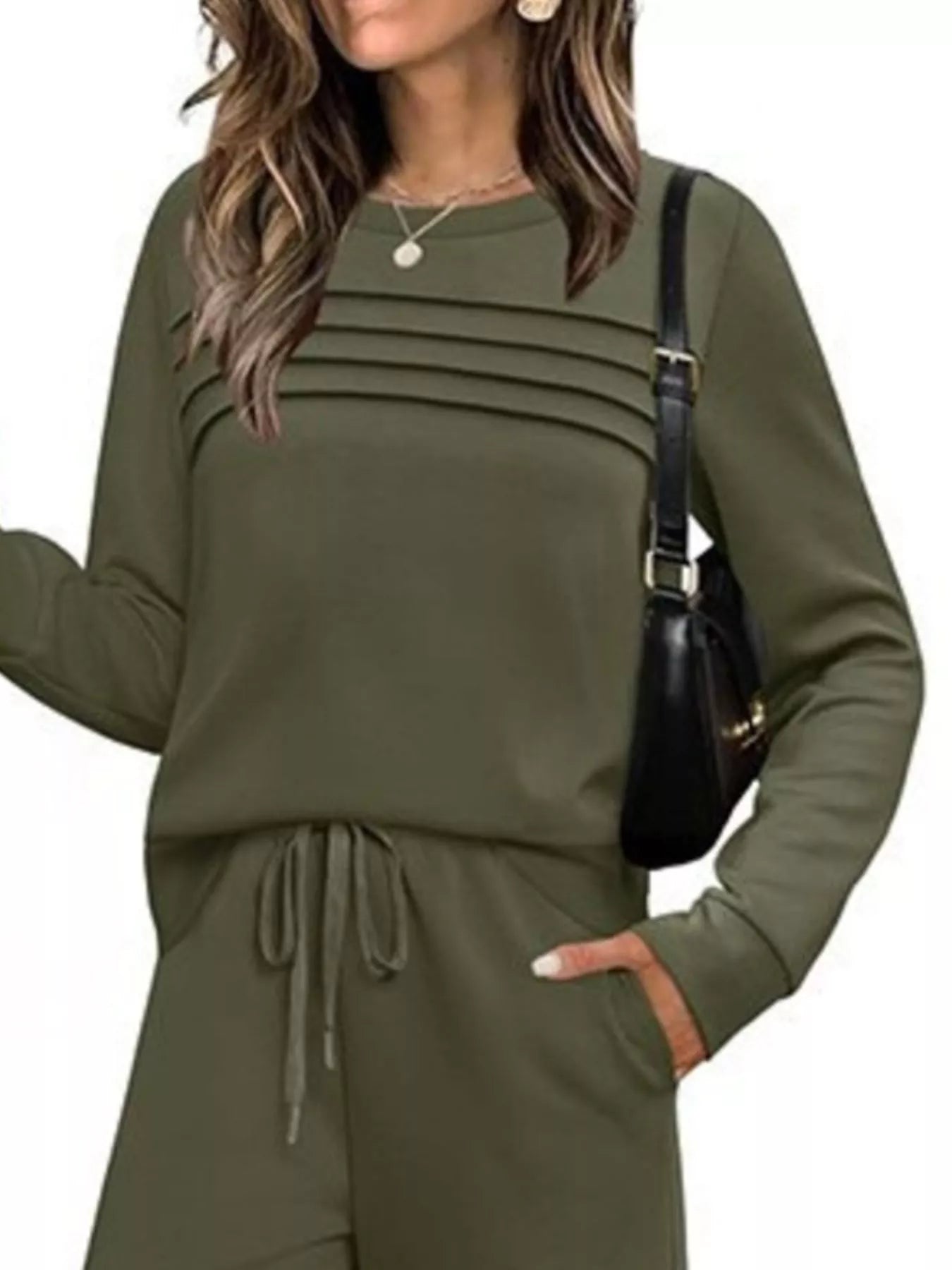 Full Size Long Sleeve Round Neck Top and Pants Set Plus Size