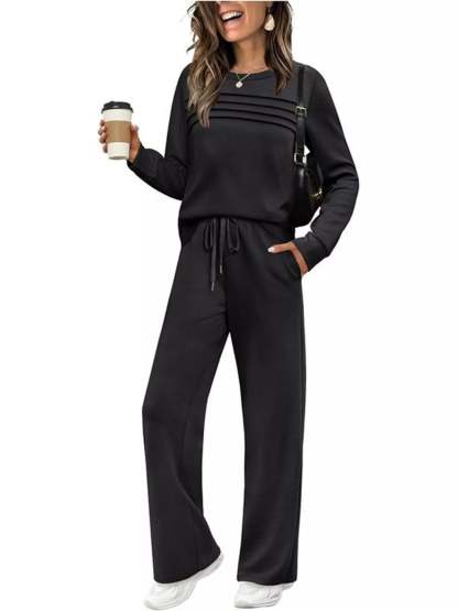 Full Size Long Sleeve Round Neck Top and Pants Set Plus Size