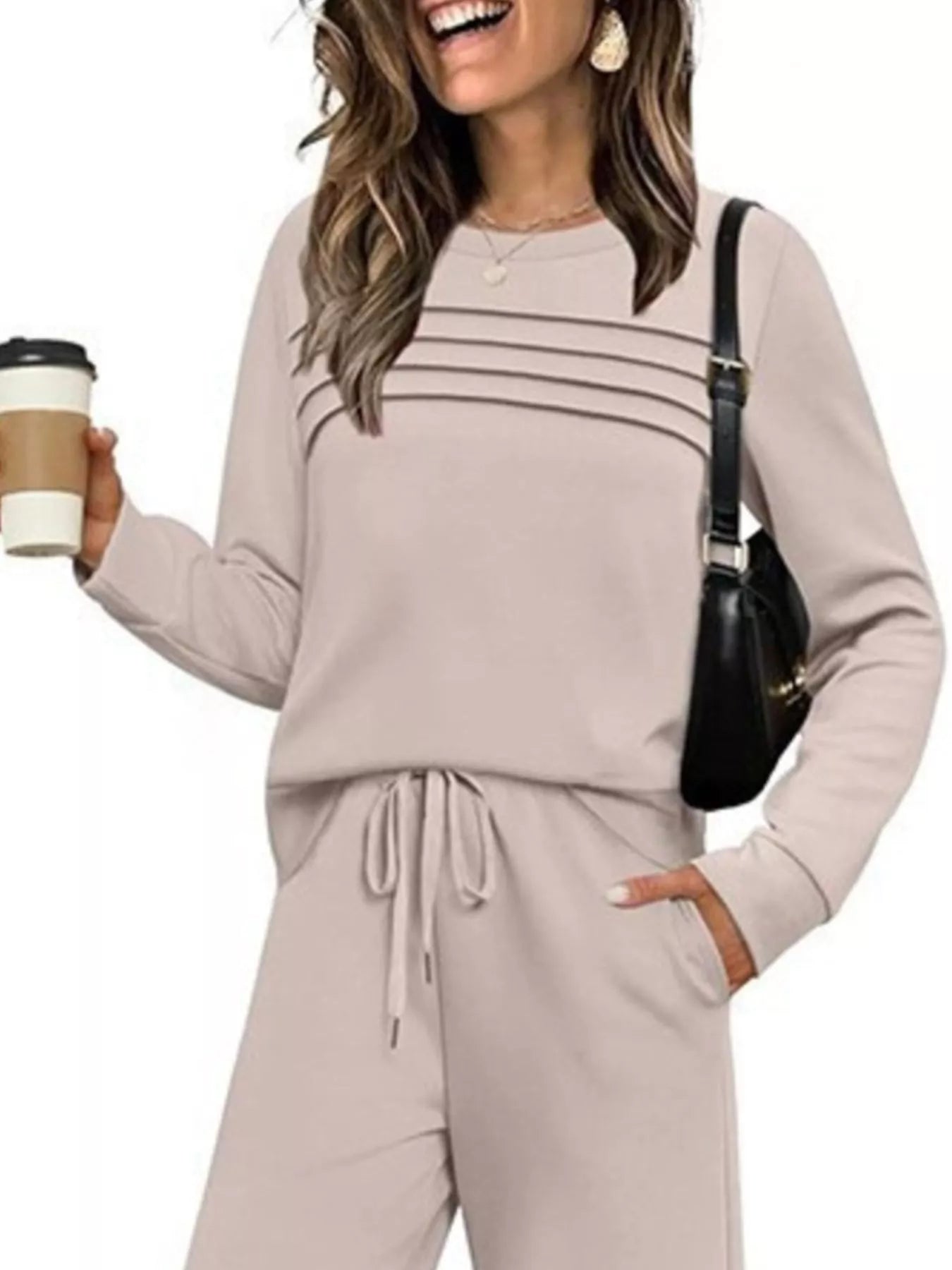 Full Size Long Sleeve Round Neck Top and Pants Set Plus Size