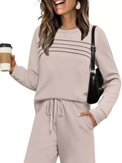 Full Size Long Sleeve Round Neck Top and Pants Set Plus Size