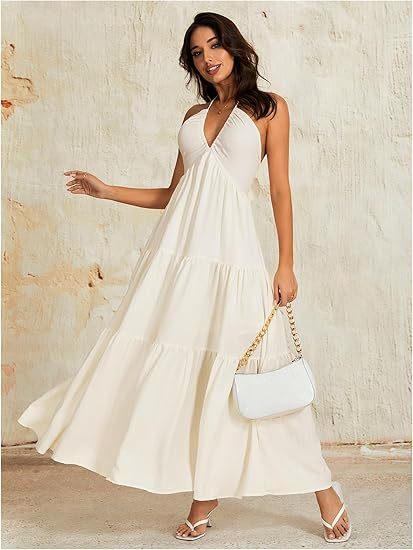 👗Women's Maxi Summer Dresses Halter V Neck Beach Dresses💖