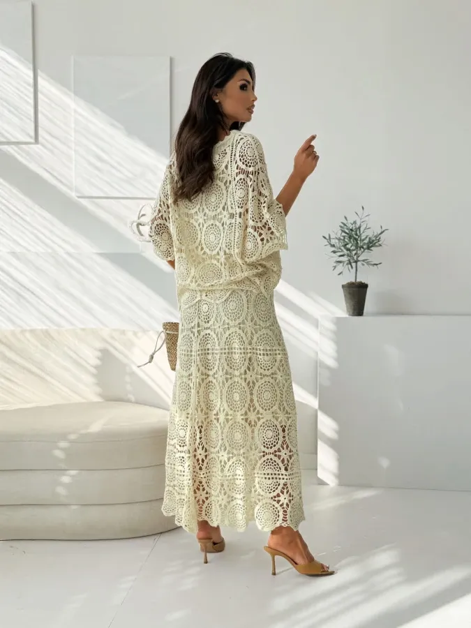 Clidress Boho Hollow-out Top & Skirt Crochet Set