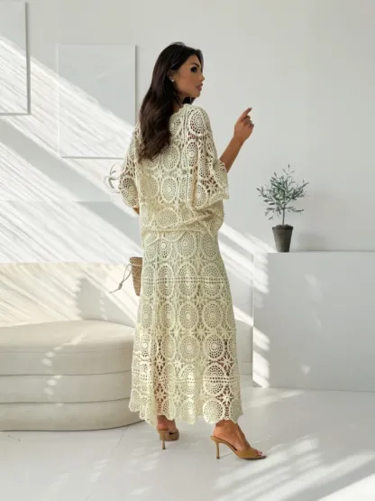 Clidress Boho Hollow-out Top & Skirt Crochet Set