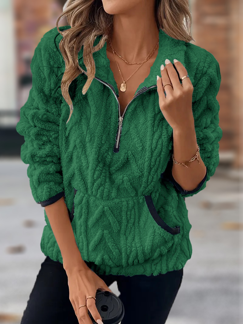 🎄Christmas Clearance🔥 2024 Women's Lapel Half Zipper Plush Pocket Jacket