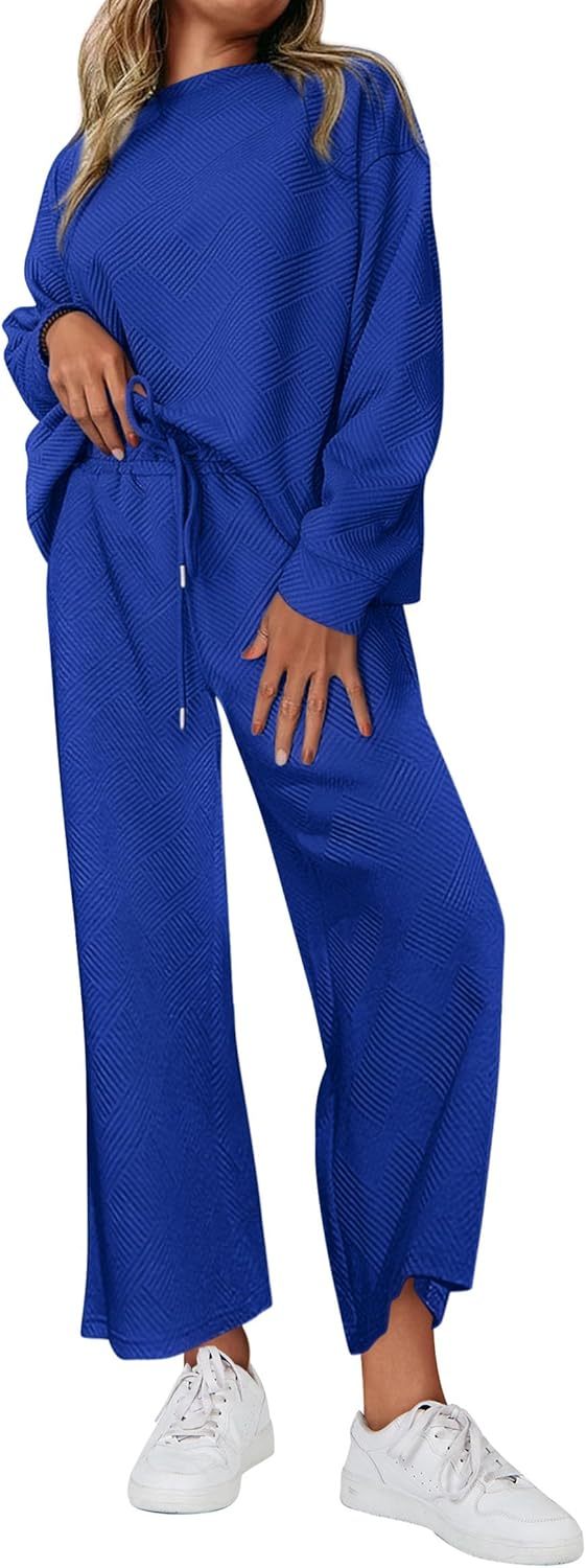 NEW 🔥 Women's Cotton Two-Piece Oversized Drawstring Sweatshirt Wide Leg Sweatpants Casual Set