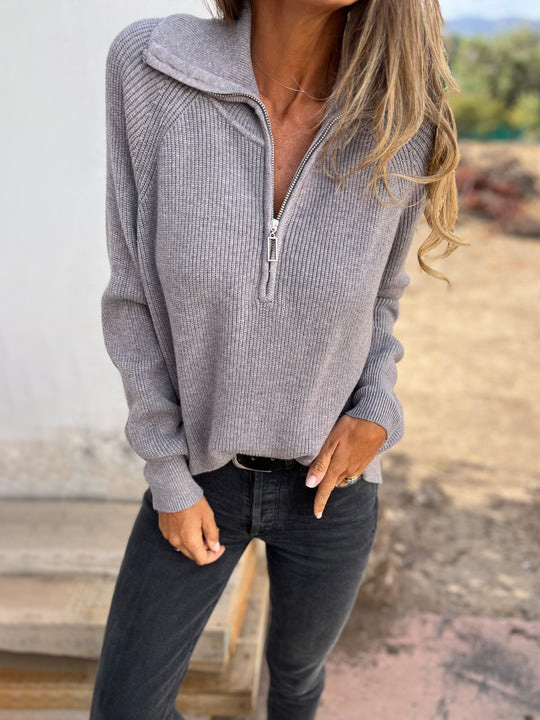 CLEARANCE SALE🔥 Casual Solid Color Long Sleeve Knit Zipper Sweater