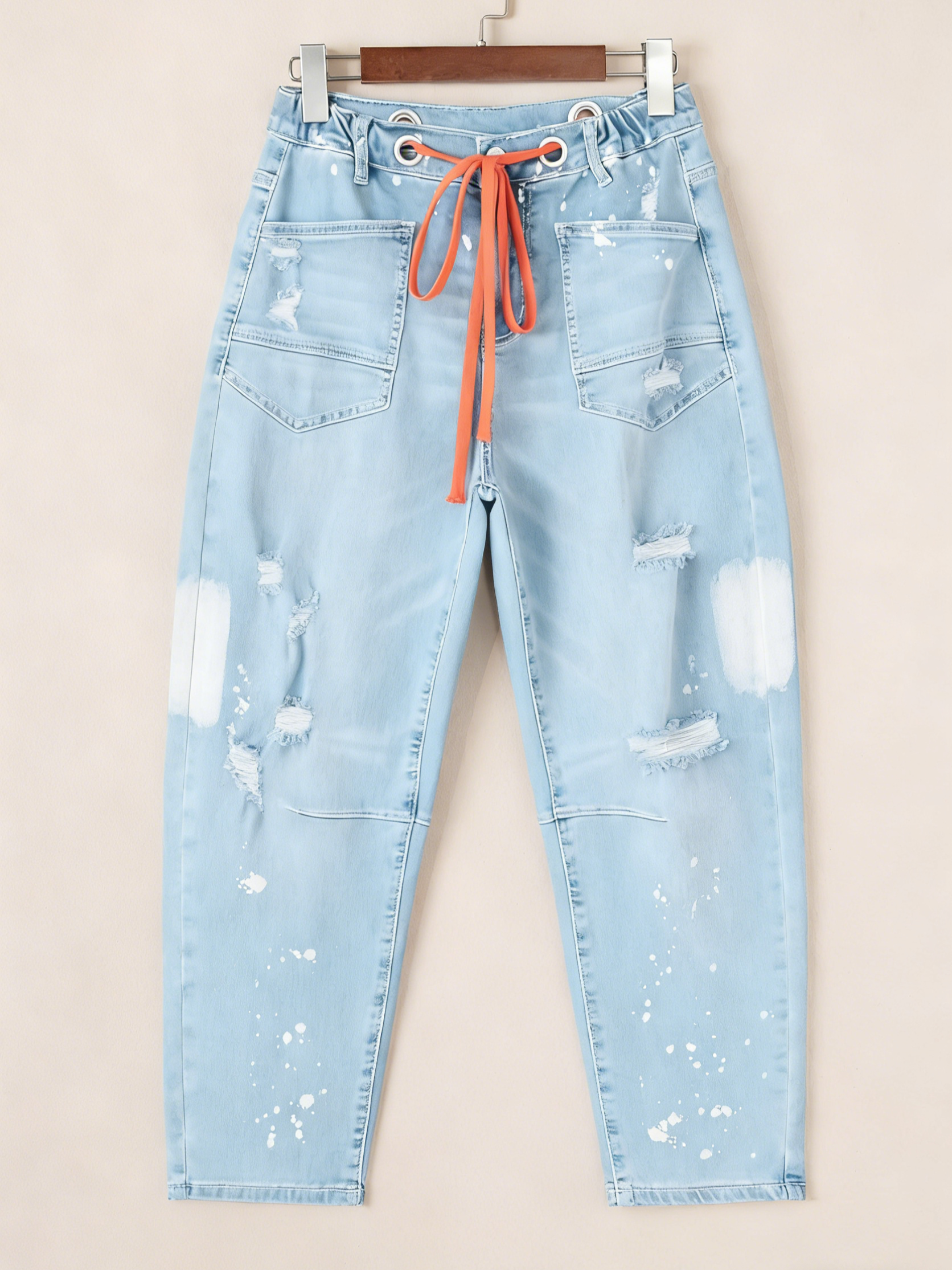 Casual Women's Distressed Drawstring Jeans (Buy 2 Free Shipping)