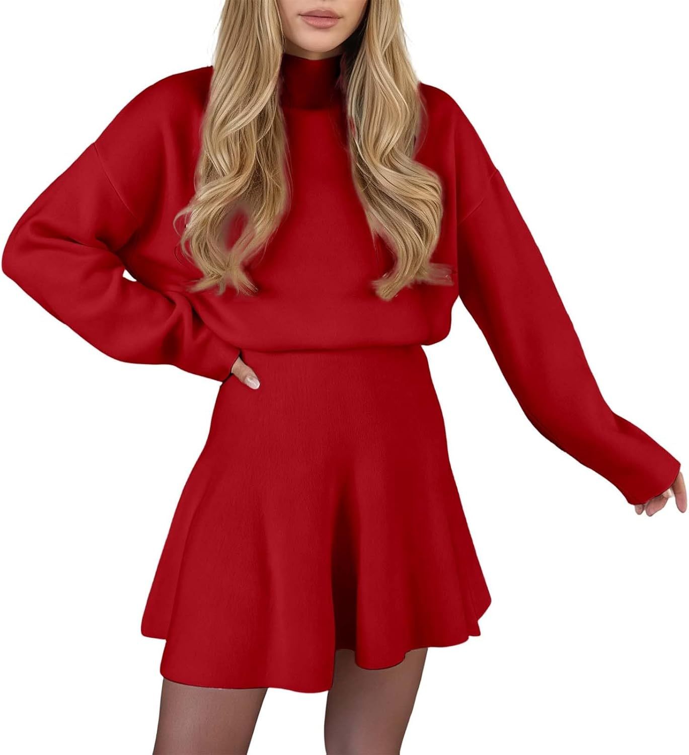 Round Neck Long Sleeve Mini Sweater Dress Set（Buy 2 Free Shipping)