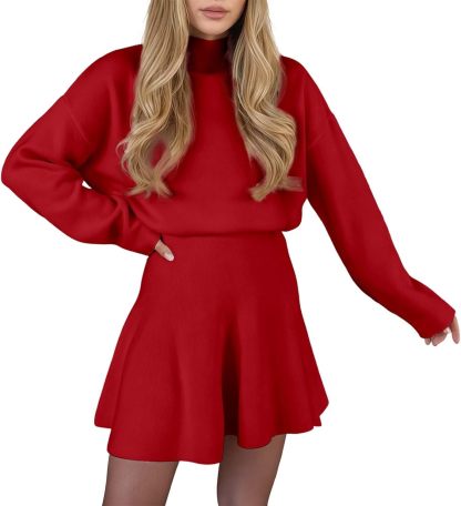 Round Neck Long Sleeve Mini Sweater Dress Set（Buy 2 Free Shipping)